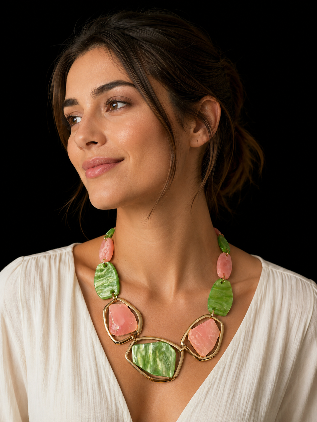 AKA Kragen Traumhaftes Marmoriertes Rosa Grünes Halsband |  Plating: Gold