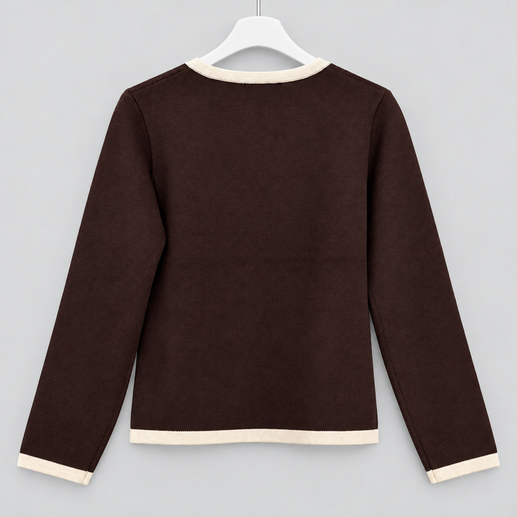 Elegante Strickjacke mit Kontrastdetails und Hakenverschluss | Gr. 38