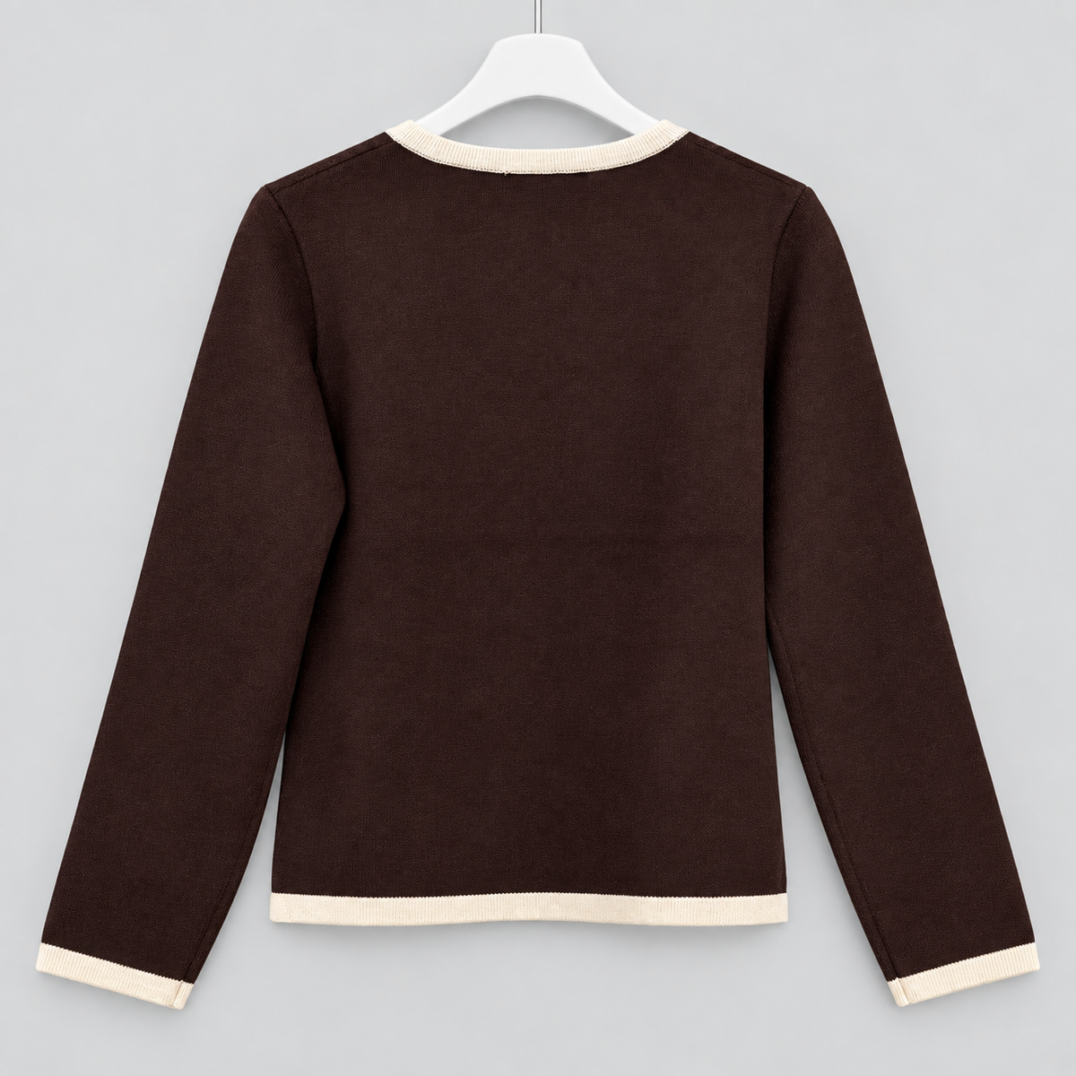 Elegante Strickjacke mit Kontrastdetails und Hakenverschluss | Gr. 38