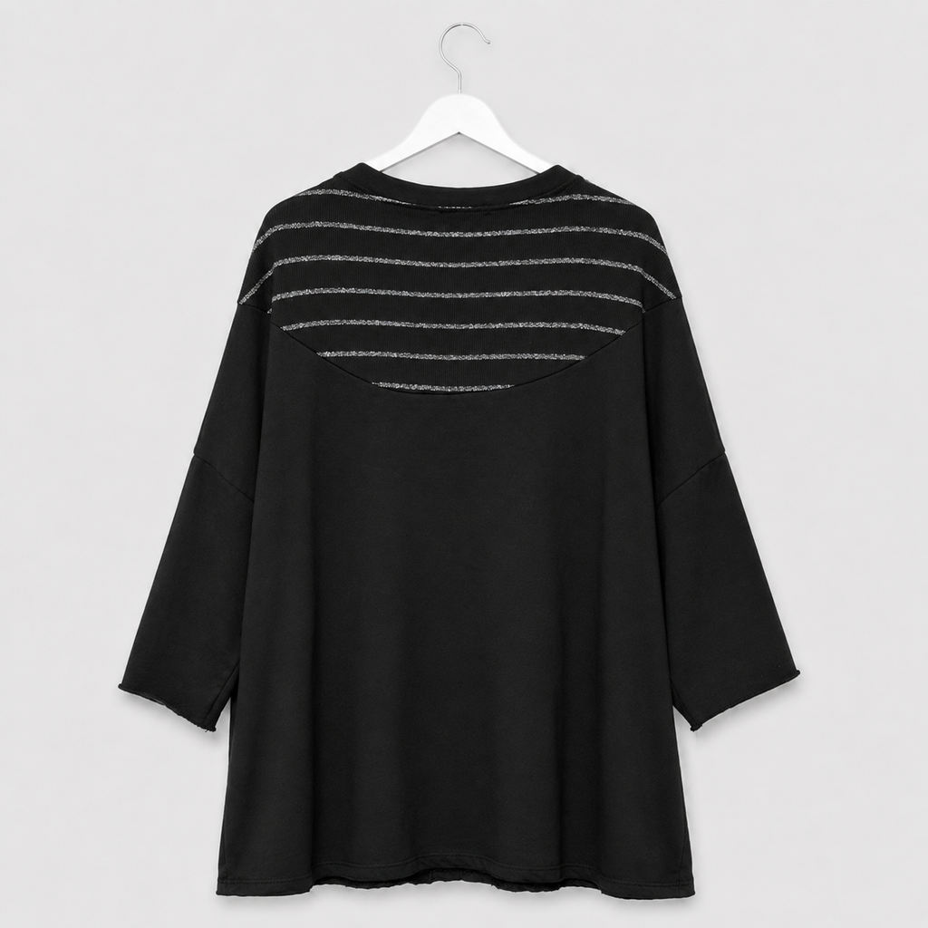 Oversize-Shirt mit silbernem Schaldetail Gr. 40-44 | Schwarz und Blau