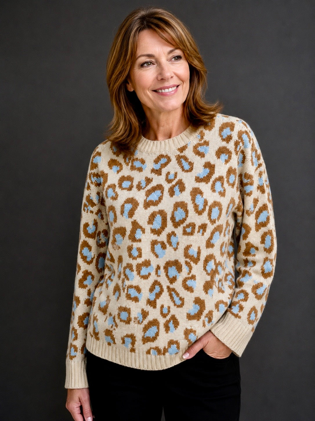 Aniston Casual Strickpullover mit Leo-Muster Gr. 38