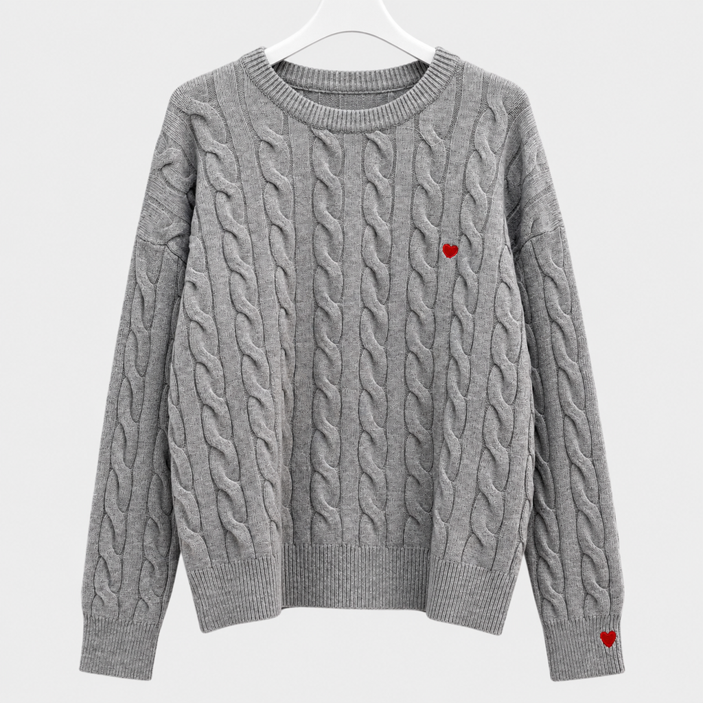 Pullover mit Herzstickerei in Grau Gr. 40-42