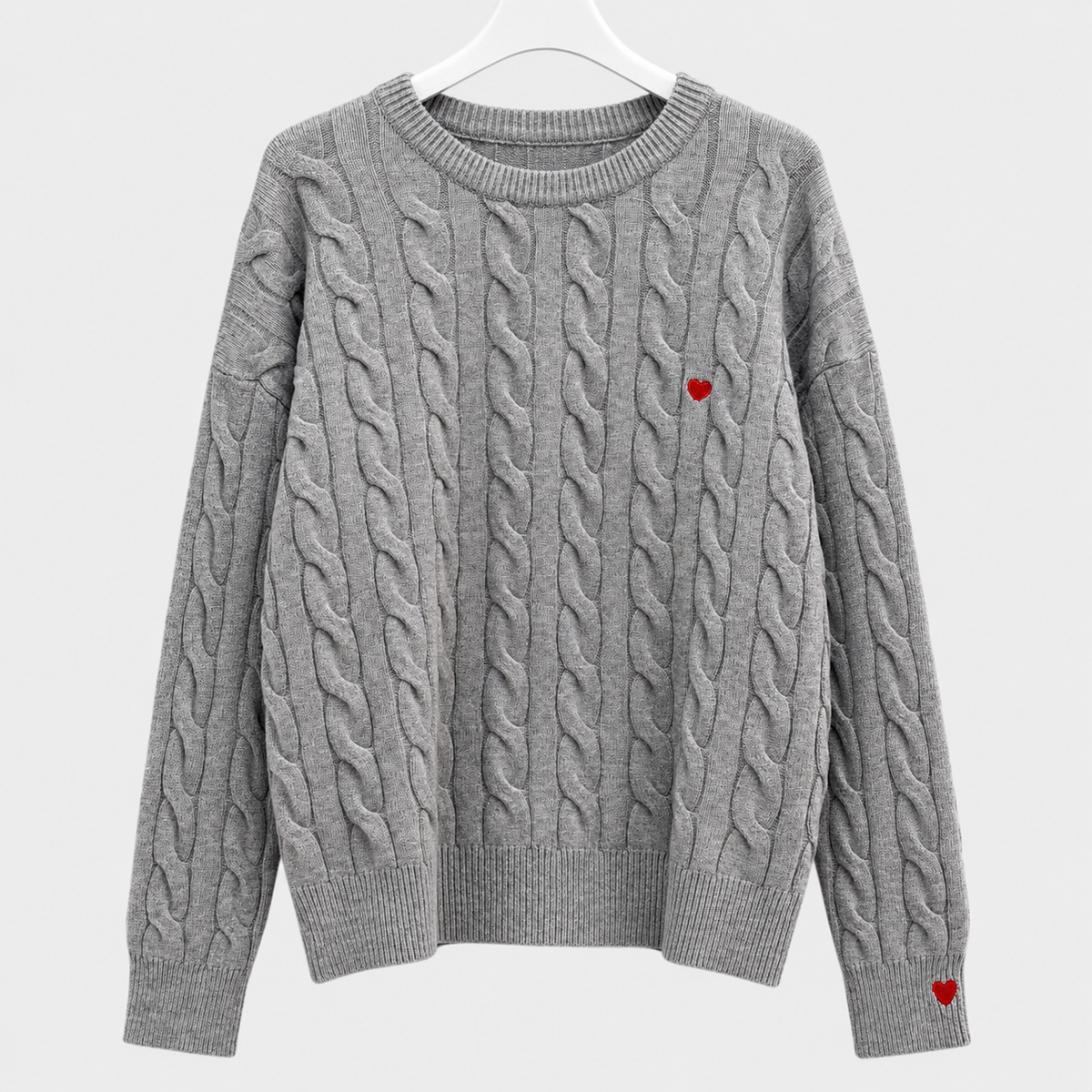 Pullover mit Herzstickerei in Grau Gr. 40-42