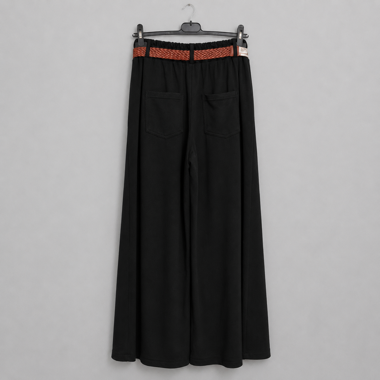 Marlenehose mit Flechtgürtel/Tuch | weites Bein | Gr. 40-46 | Schwarz
