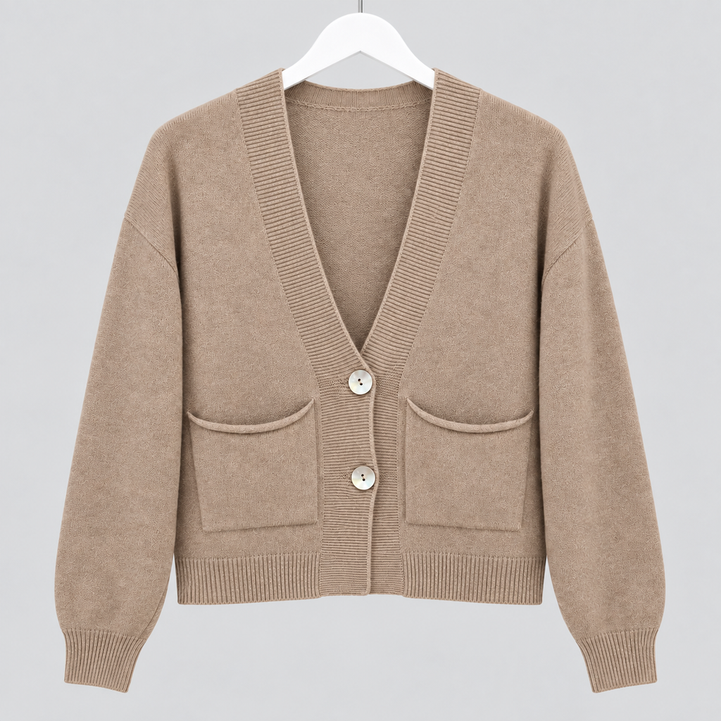 Kurze Jacke mit Perlmuttknöpfen und Taschen | Gr. 38-42 | Braun und Beige