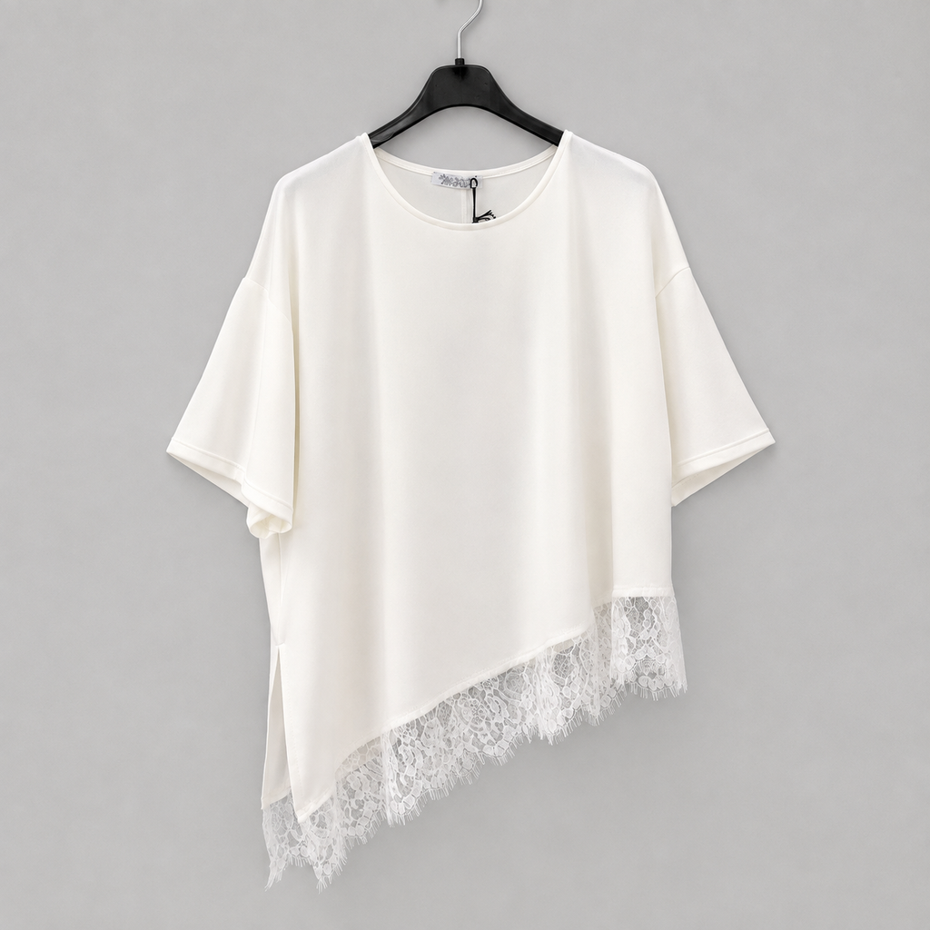 Shirt mit Spitzenabschluss - Weiß | Gr. 38-44
