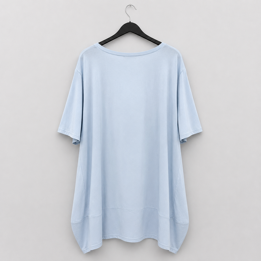 Hellblaues Longshirt mit Glitzer-Maus - Damen Oversize | Gr. 46-52