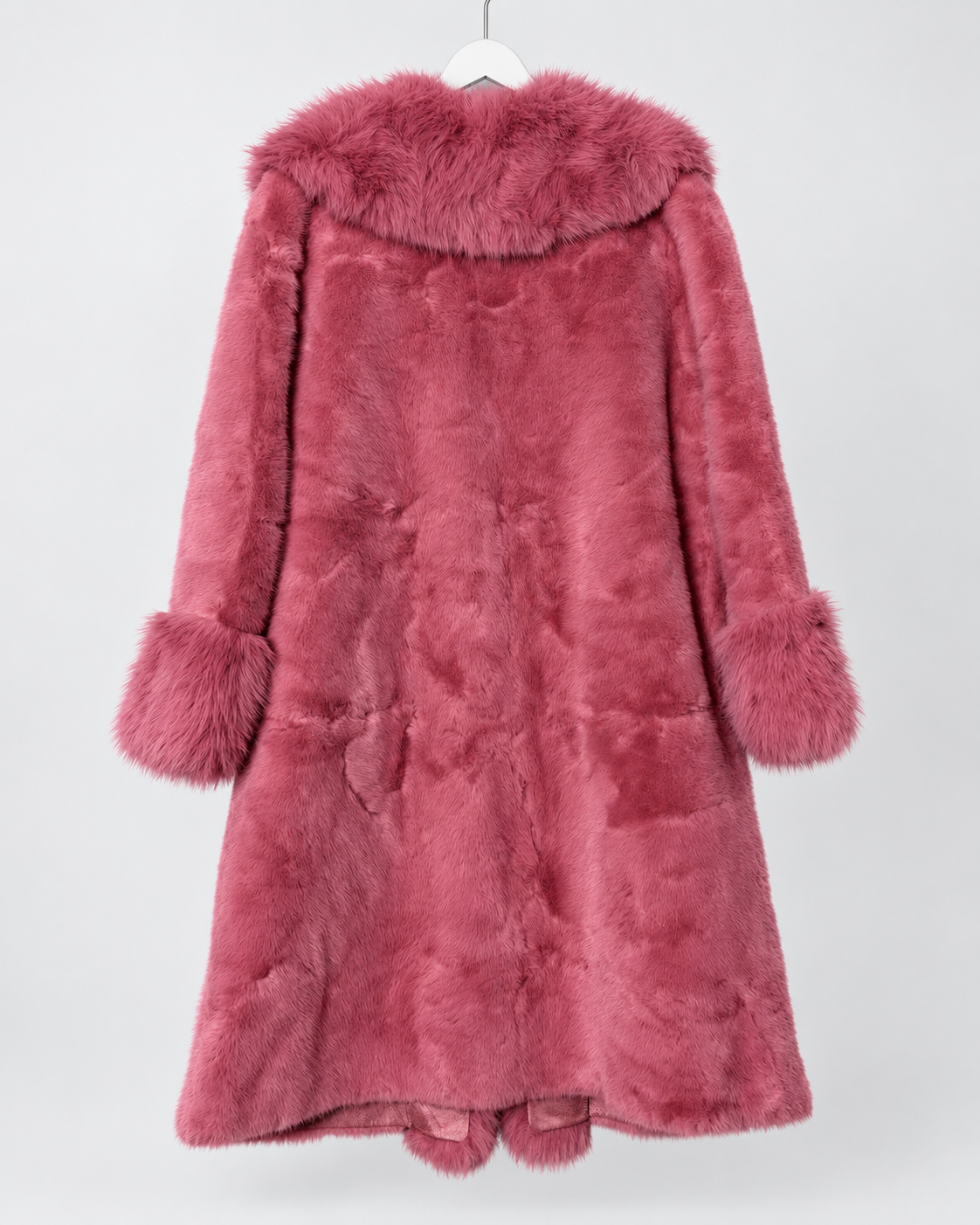 Kunstfellmantel in Altrosa mit XXL-Kragen | Gr. 40–44