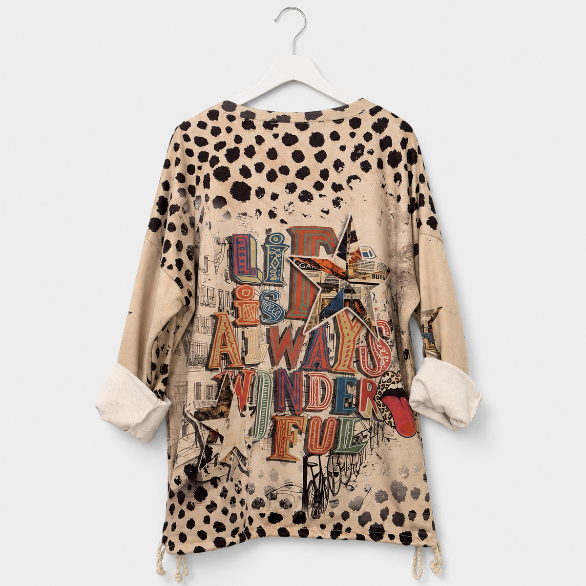 Lässiges Longshirt mit Leo-und Statement-Print | 40-44