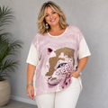Damen-Shirt mit Leopardenmotiv & Glitzerdetails in Weiß/Rose´