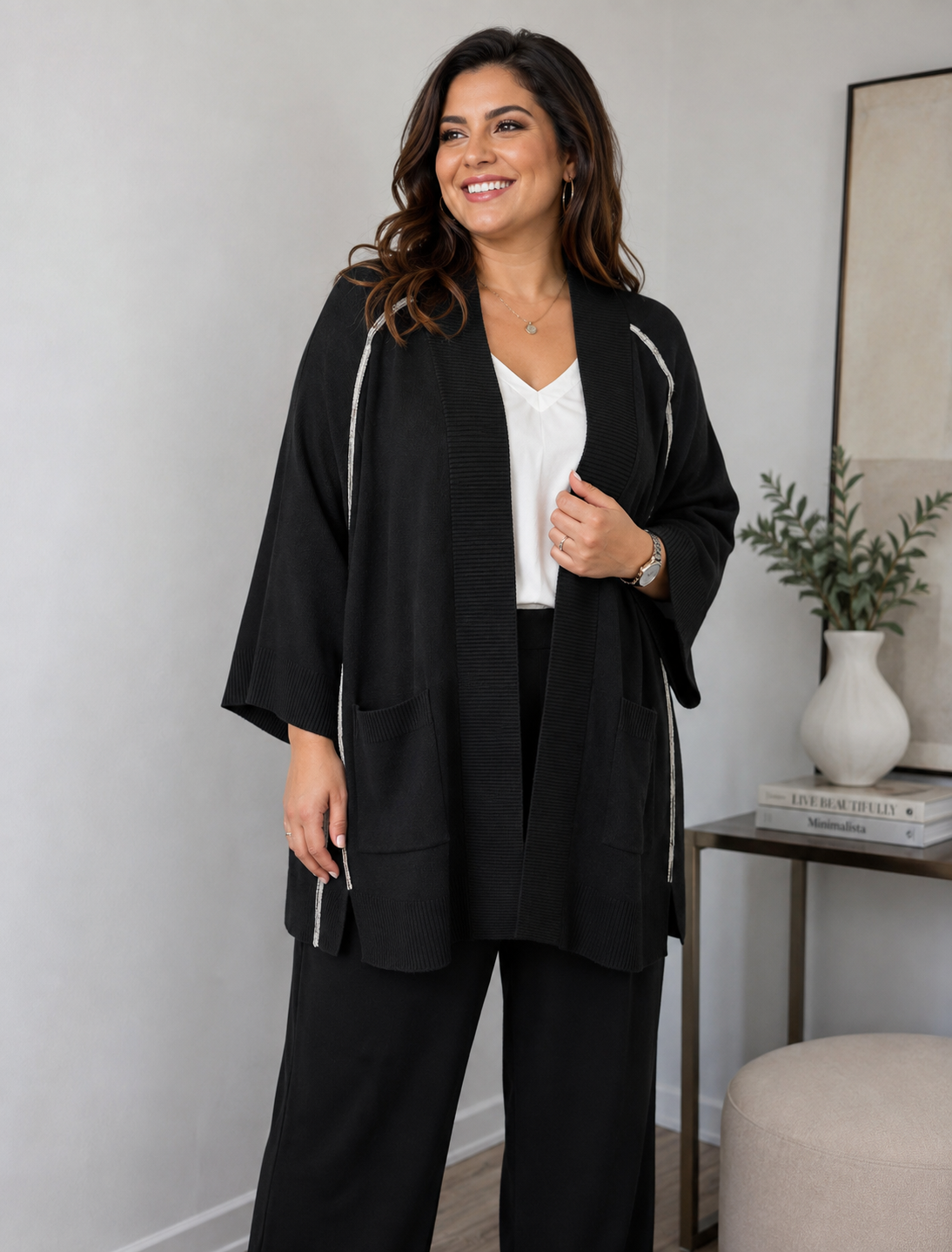 Cardigan in Schwarz - lässig, weich & vielseitig Gr. 40-48