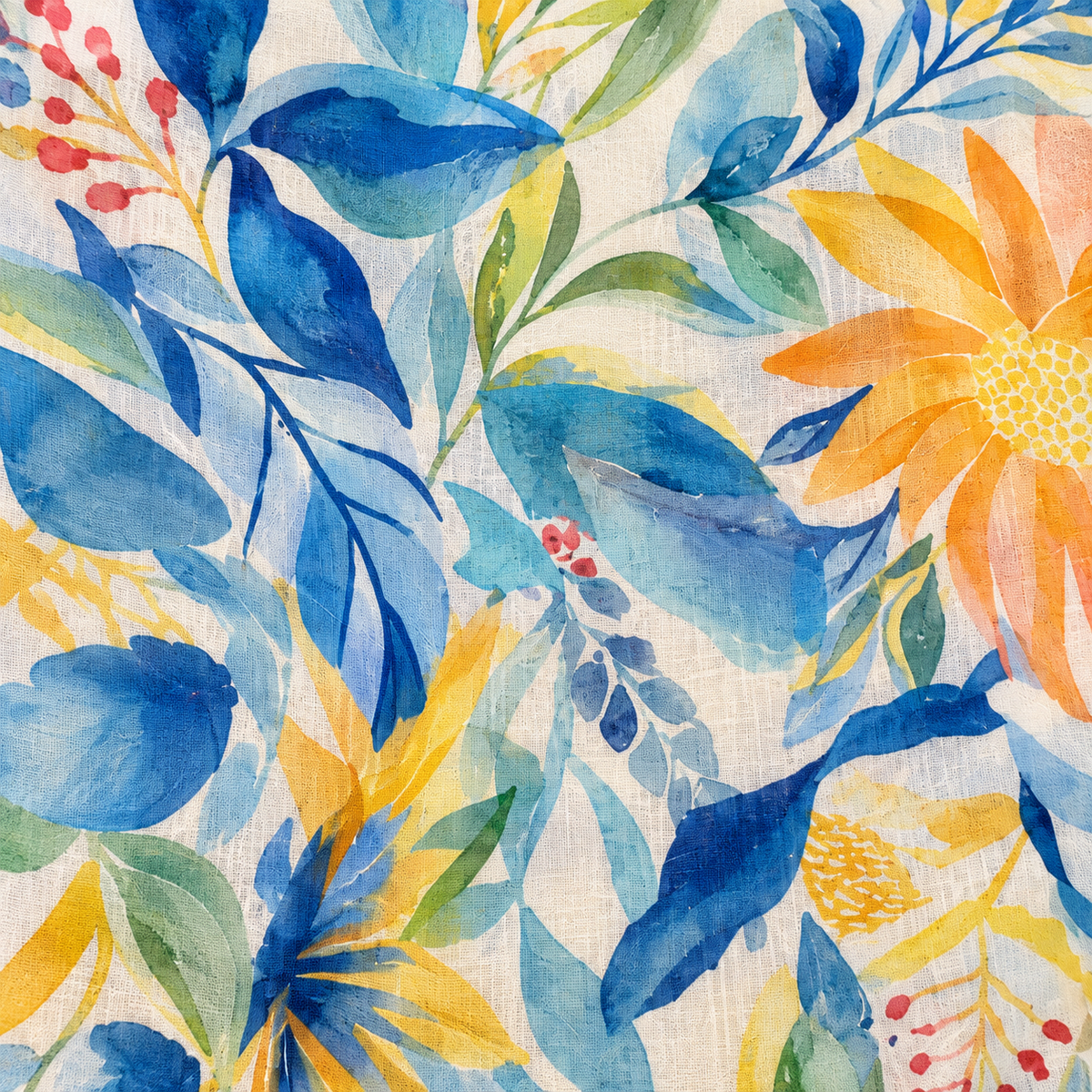 Tuch mit floralem Muster in Blau und Gelb, 80 x 180 cm