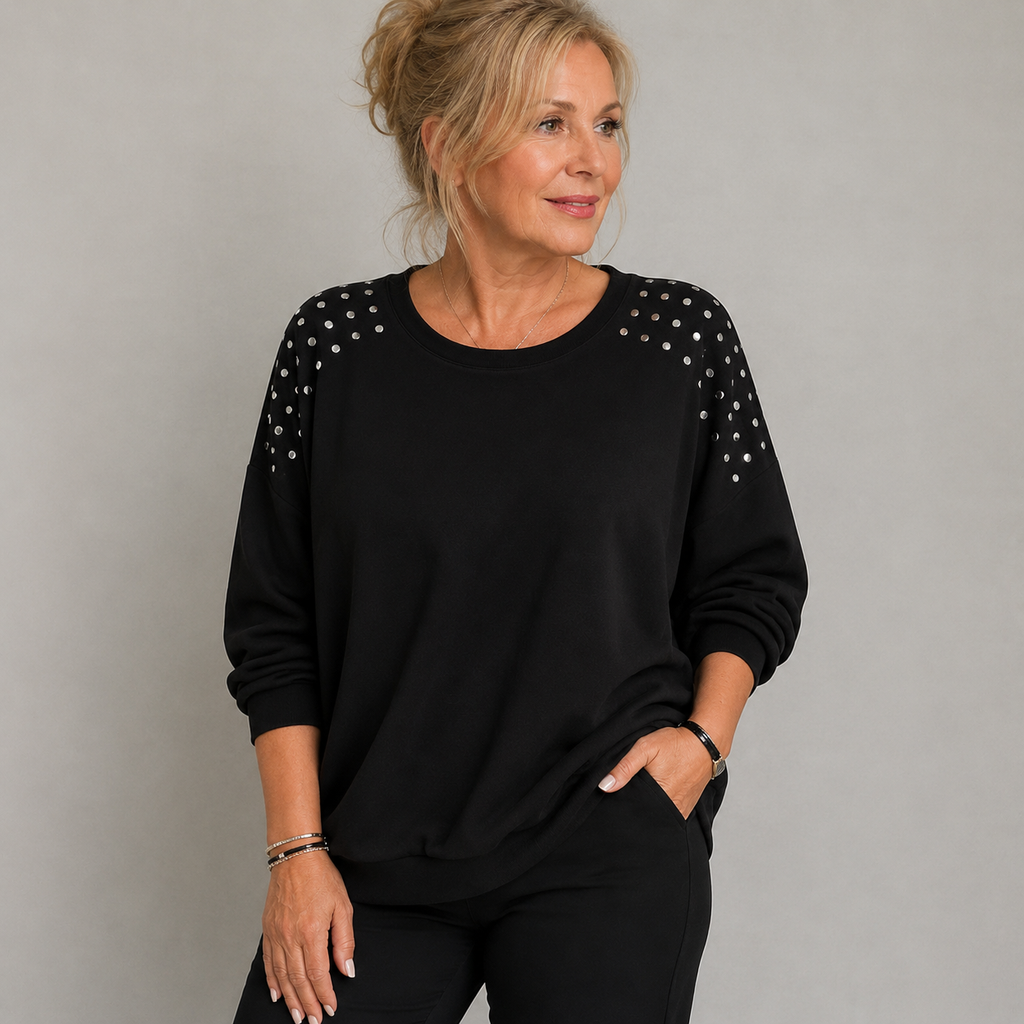 Statement-Shirt mit silbernen Details Gr. 38-44 - Schwarz