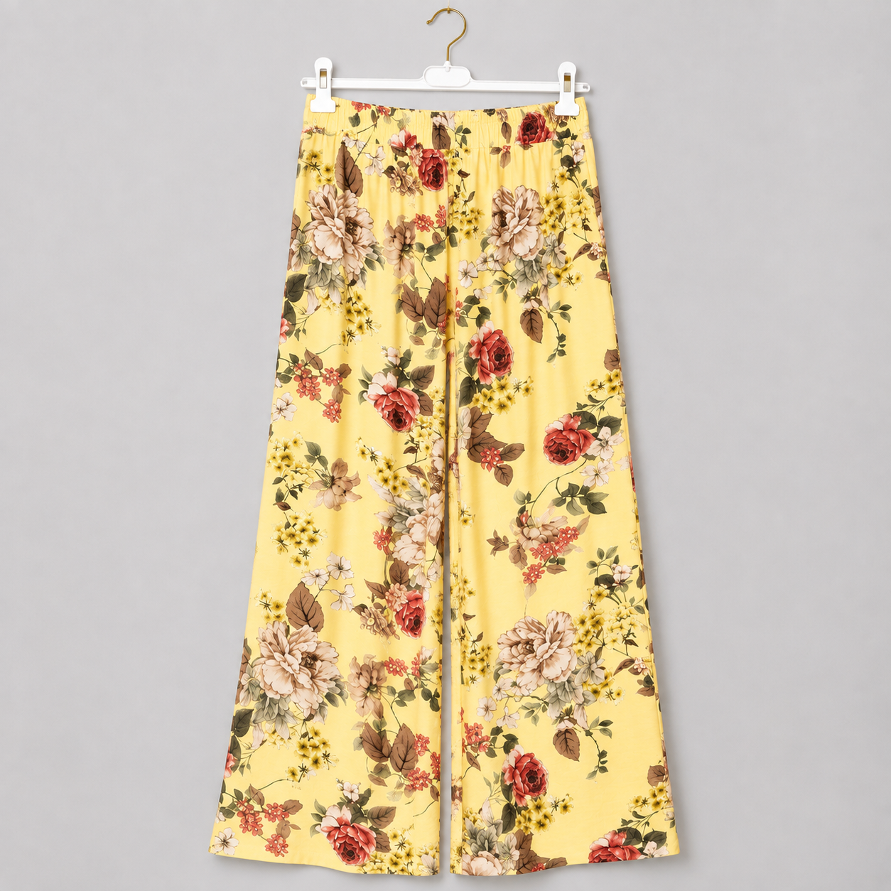 Florale Marlene-Hose in Vanillegelb Gr. 38-44