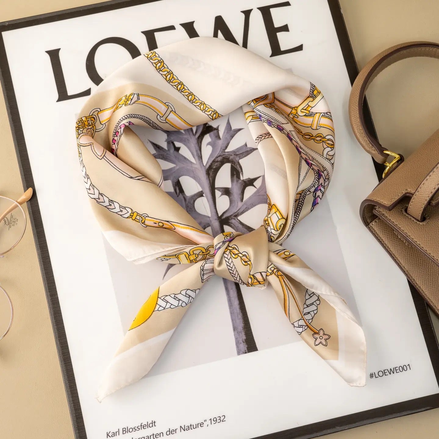 Luxury Satin Scarf Beige Gold