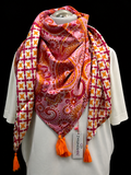 Zwillingsherz XXL - Tuch - 4 eckig - Farbenfrohes Boho- Tuch mit Quasten " Happy Paisley "