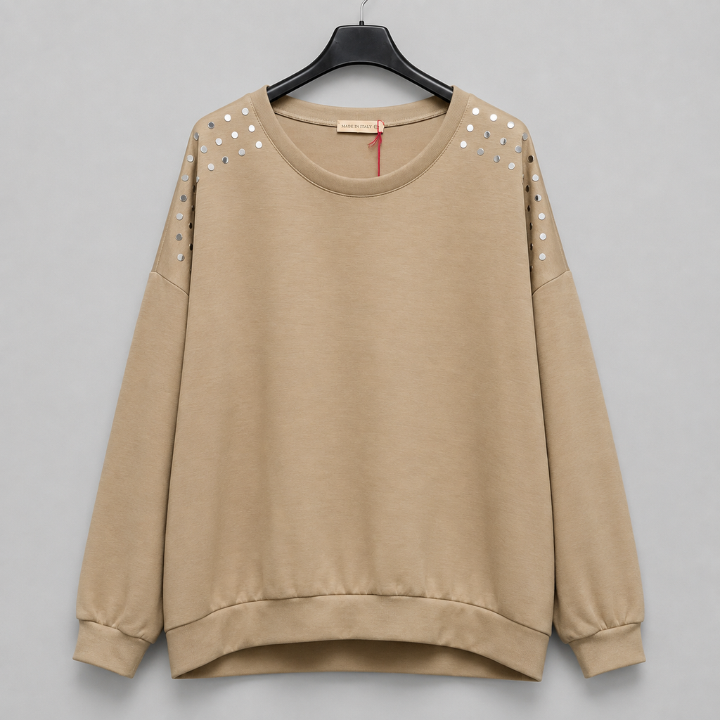 Statement-Shirt mit silbernen Details Gr 38-44 - Beige.