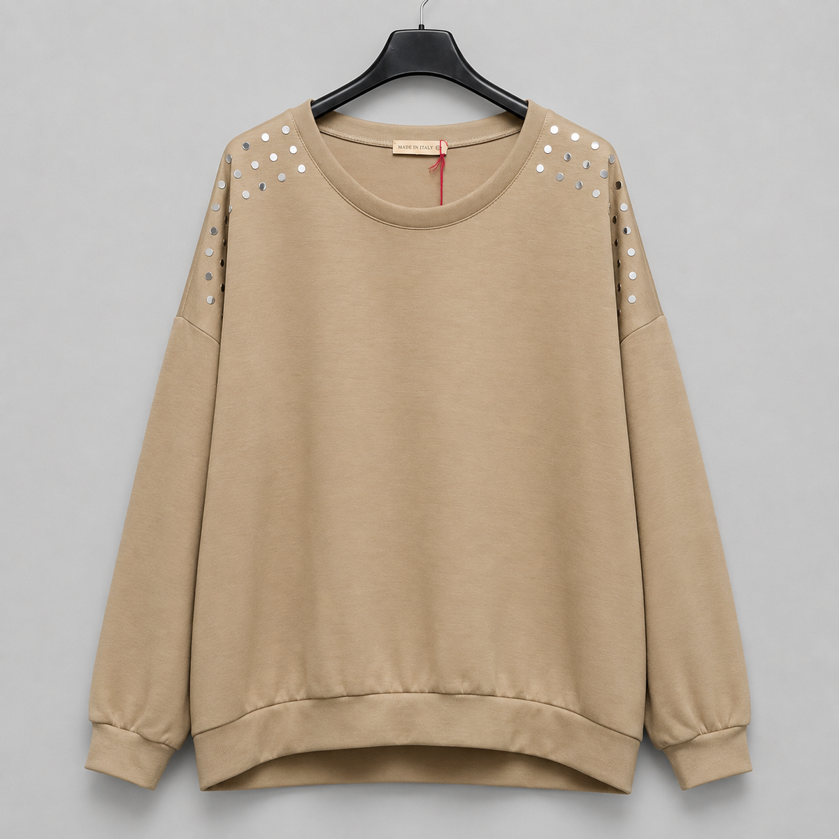 Statement-Shirt mit silbernen Details Gr 38-44 - Beige.