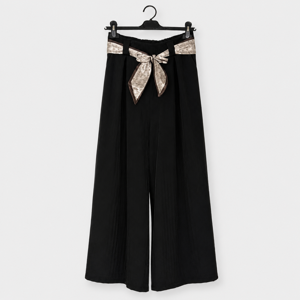 Marlenehose mit gemustertem Bindegürtel -Schwarz-Gr. 40-46