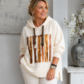 Oversize-Damenhoodie mit Metallic-Print | Curvy | Gr. 44-50 | Rückseite länger - Creme