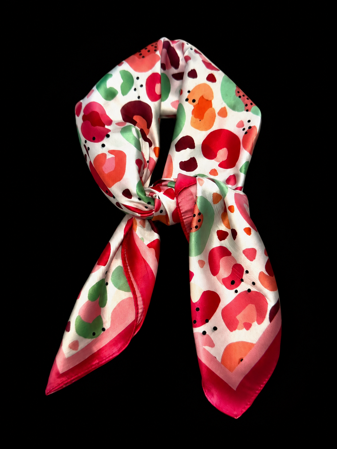 Kleines quadratisches Seiden-Halstuch mit buntem Leopardenmuster - Rot |  70 x 70 cm