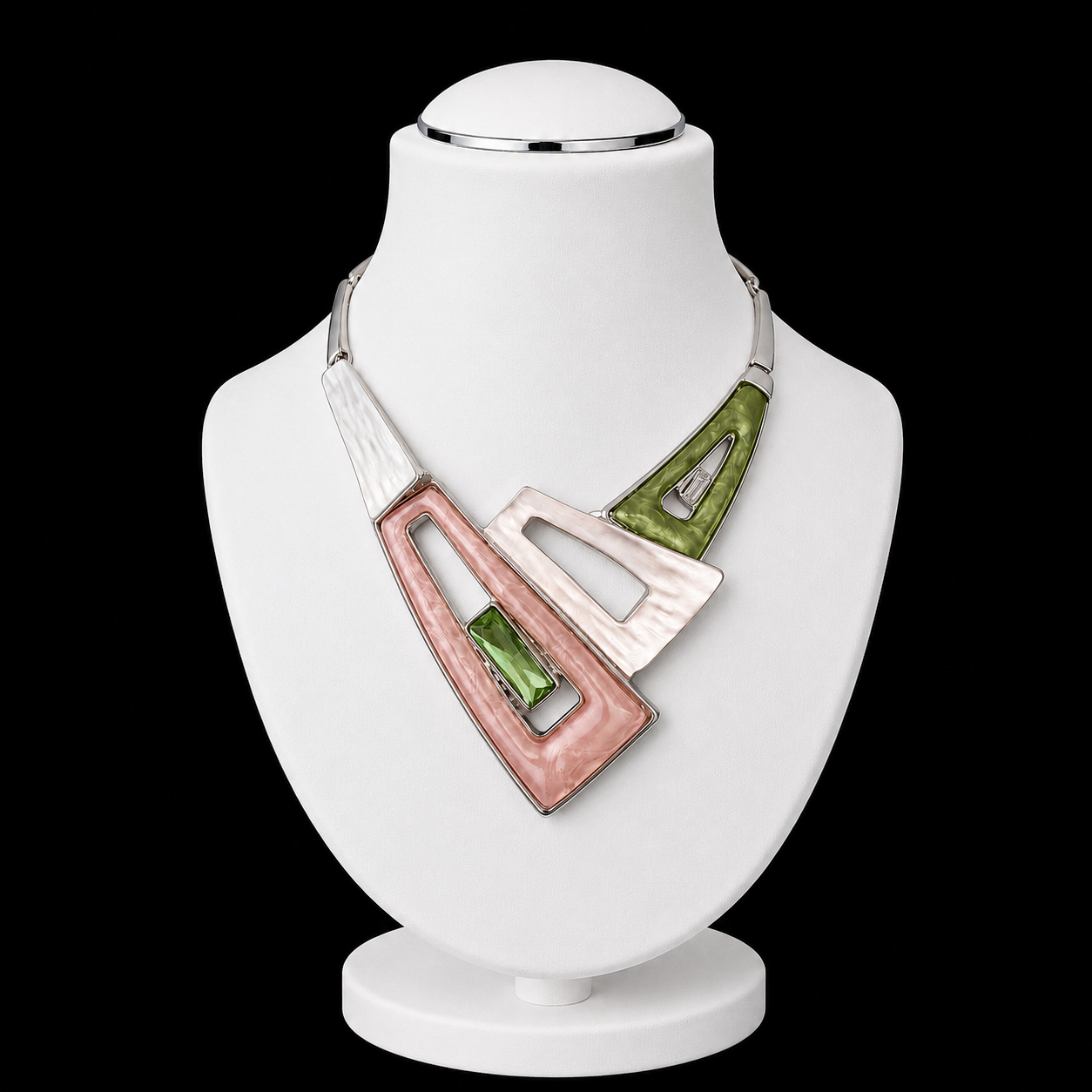 AKA Kragen Pink Grün Geometrisches Schlangenkettenset  |  Rhodium
