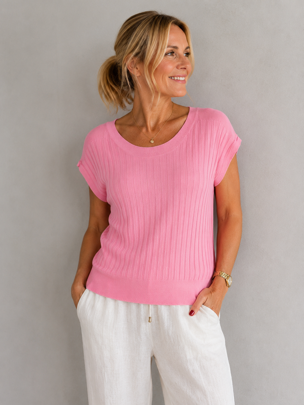 Feinstrick-Top in Rosa | Gr. 38-42 | Made in Italy