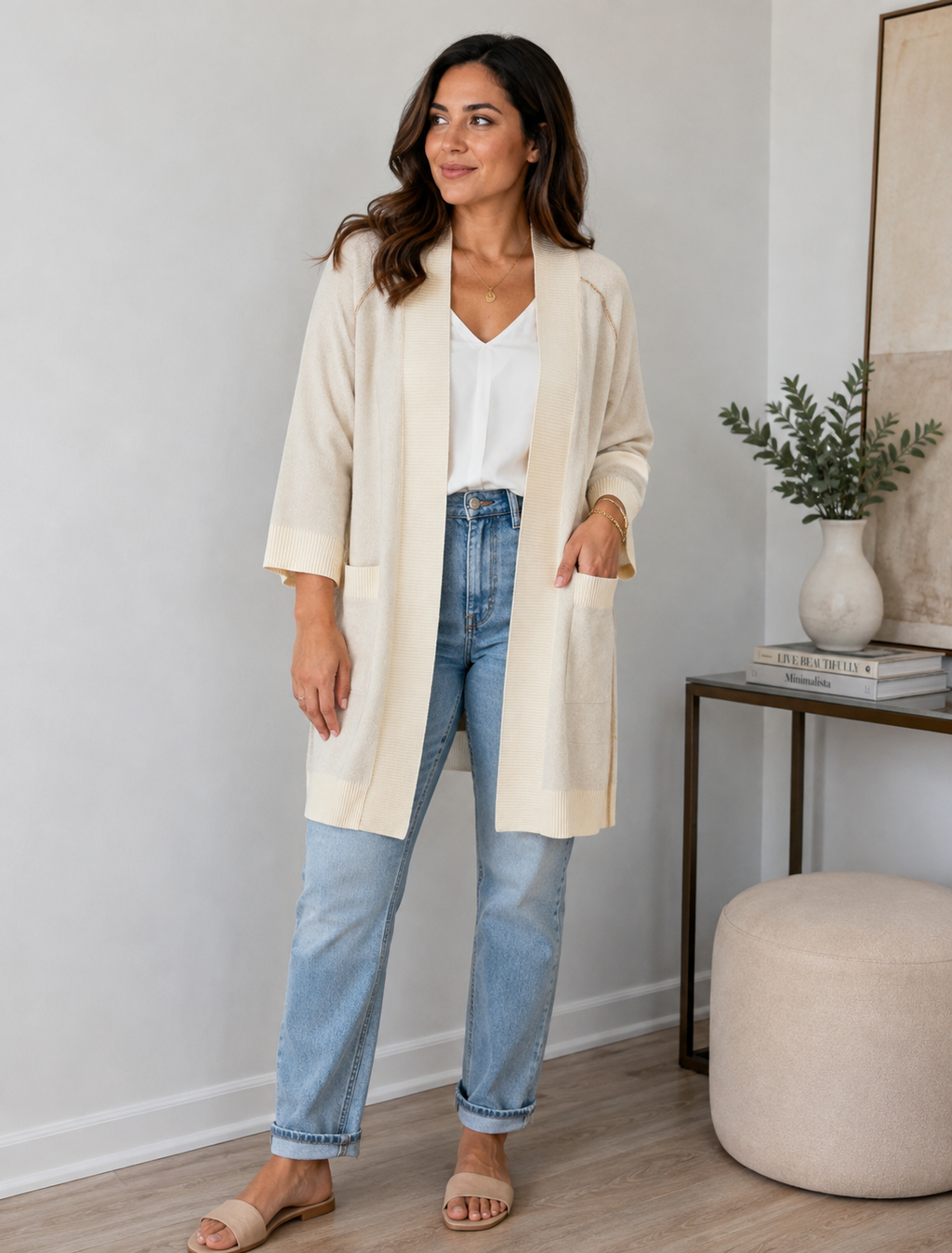 Cardigan in Creme - lässig, weich & vielseitig Gr. 40-48