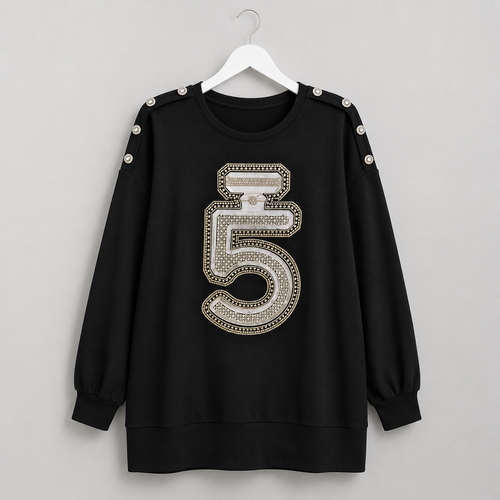 Damen-Sweatshirt mit Strass-Applikation und Schulterknöpfen | Gr. 40-46 | mehrere Farben