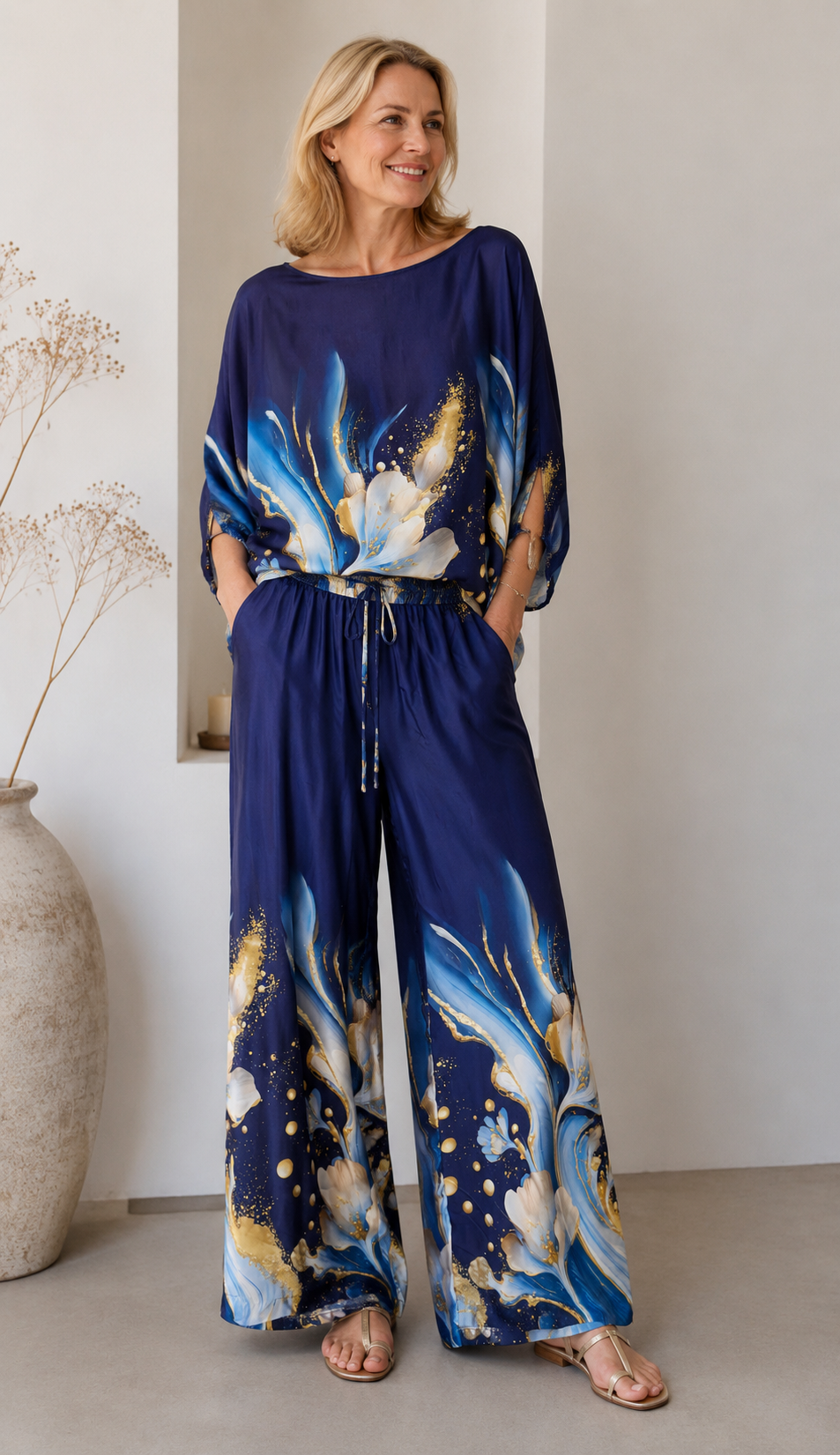 Elegantes Ensemble in Navy mit Gold-Print | Gr. 38-44 | Made in Italy