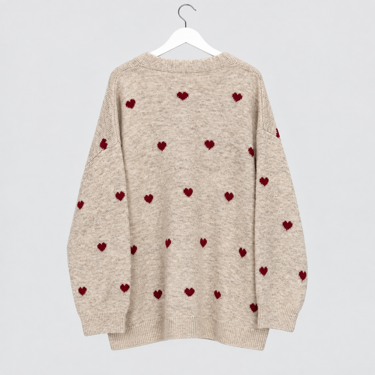 Zwillingsherz Longcardigan mit roten Herzen-Wollmix | Gr. 44-50