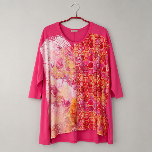 Damen-Shirt in Pink mit modernem Print und Glitzerdetails