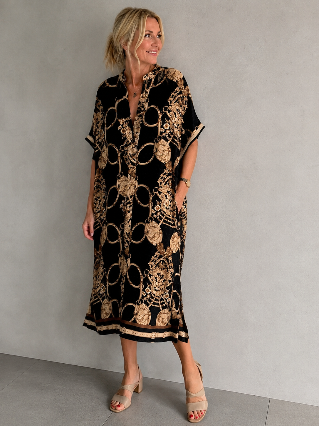 Elegantes Midi-Kleid | Viskose & Seide | Gr. 40-44 | Made in Italy