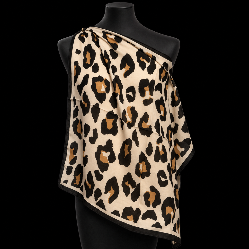 Viskosetuch mit Leoprint in Beige, Schwarz und Braun 65 x 65 cm
