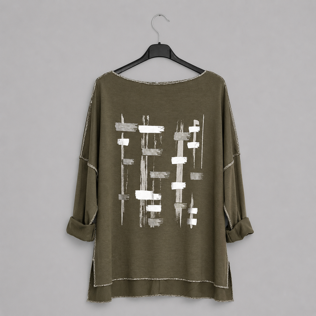 Shirt mit U-Boot-Ausschnitt | Gr. 38-42| Olive