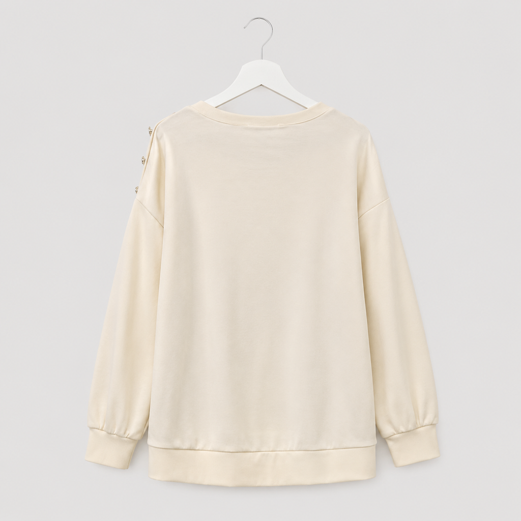 Damen-Sweatshirt mit Strass-Applikation und Schulterknöpfen | Gr. 40-46 | mehrere Farben