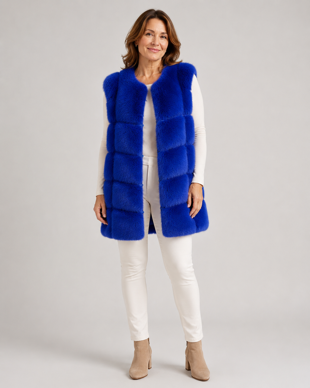 Gefütterte Kunstfellweste -Royalblau-Gr. M