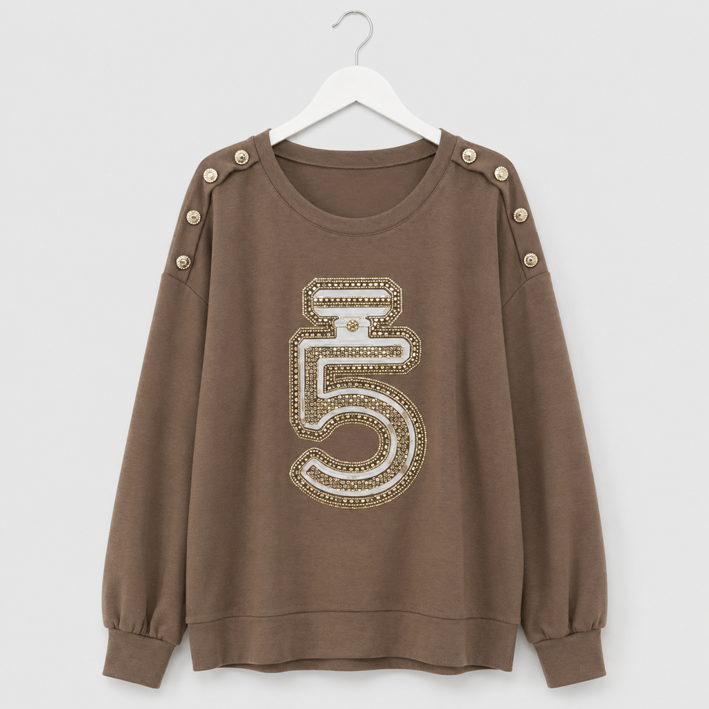 Damen-Sweatshirt mit Strass-Applikation und Schulterknöpfen | Gr. 40-46 | mehrere Farben