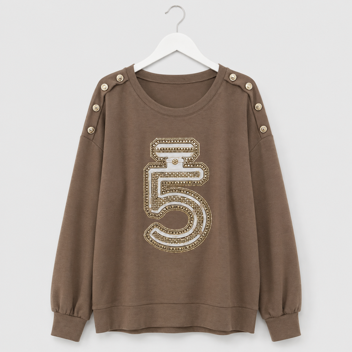 Damen-Sweatshirt mit Strass-Applikation und Schulterknöpfen | Gr. 40-46 | mehrere Farben