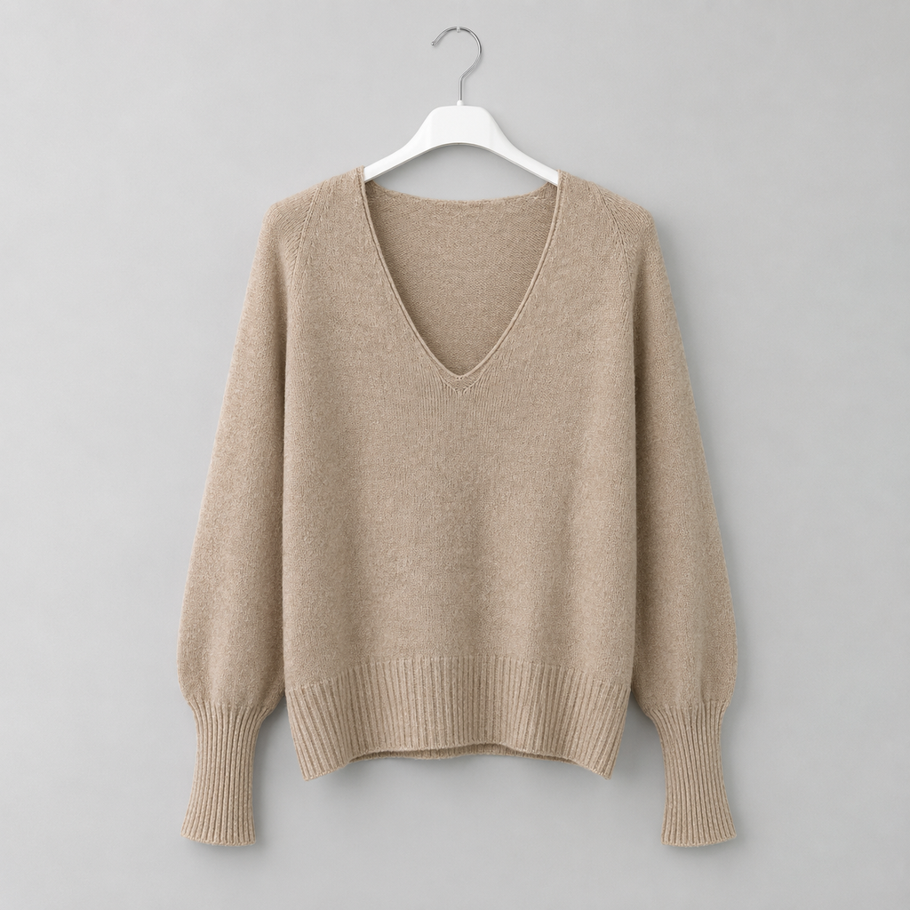 Strickpullover mit V-Ausschnitt | Gr. 38-44 | Beige