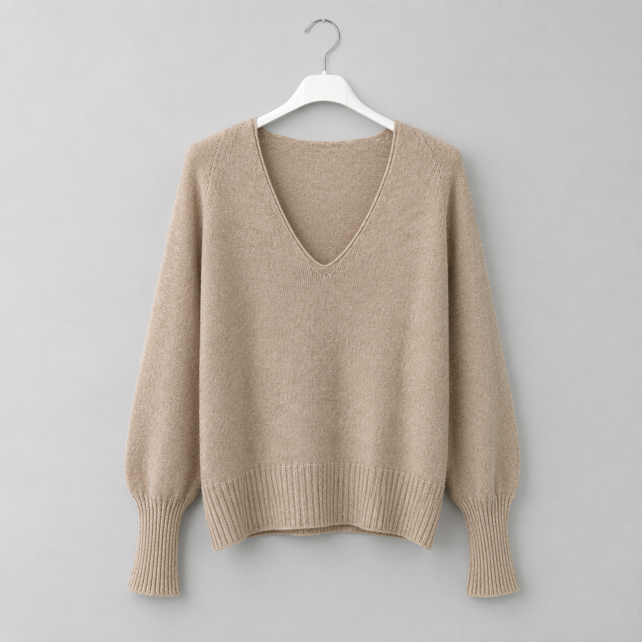 Strickpullover mit V-Ausschnitt | Gr. 38-44 | Beige