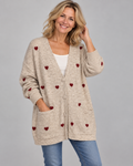 Zwillingsherz Longcardigan mit roten Herzen-Wollmix | Gr. 44-50