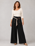 Marlenehose mit Flechtgürtel/Tuch | weites Bein | Gr. 40-46 | Schwarz und Beige