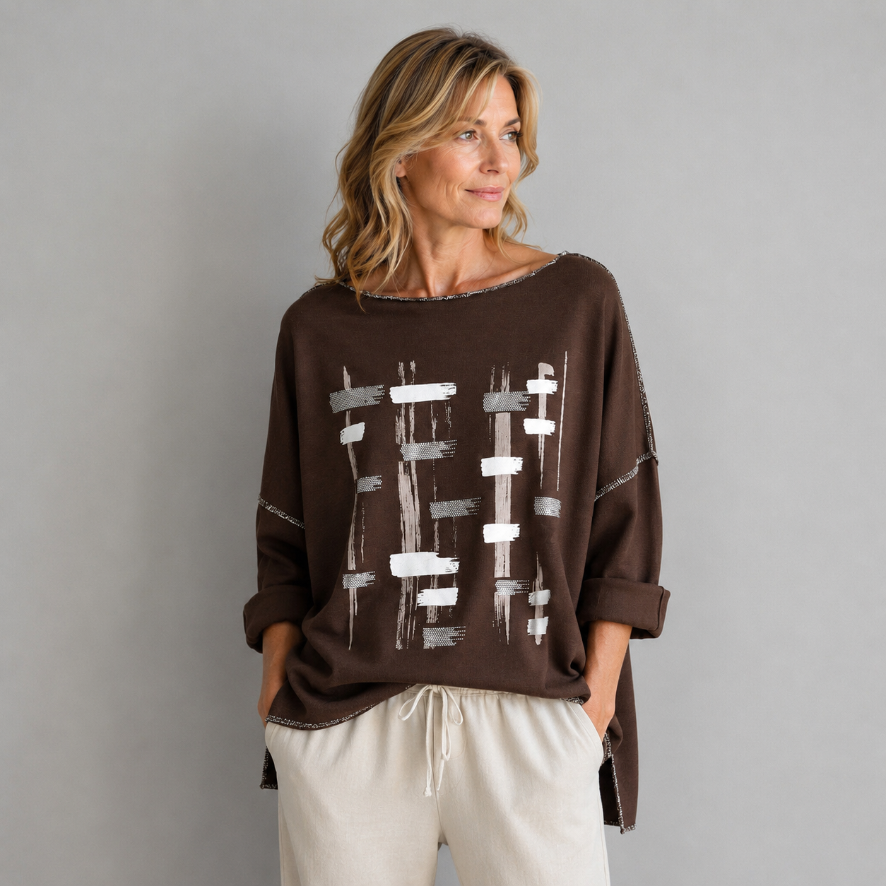 Shirt mit U-Boot-Ausschnitt | Gr. 38-42 | Braun