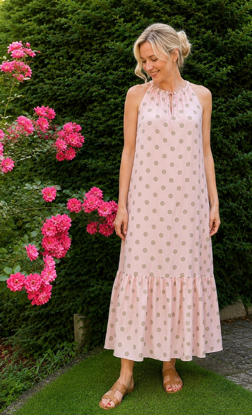 Luftiges Sommerkleid mit Punkten in zartem Rosa | Gr. 40-42