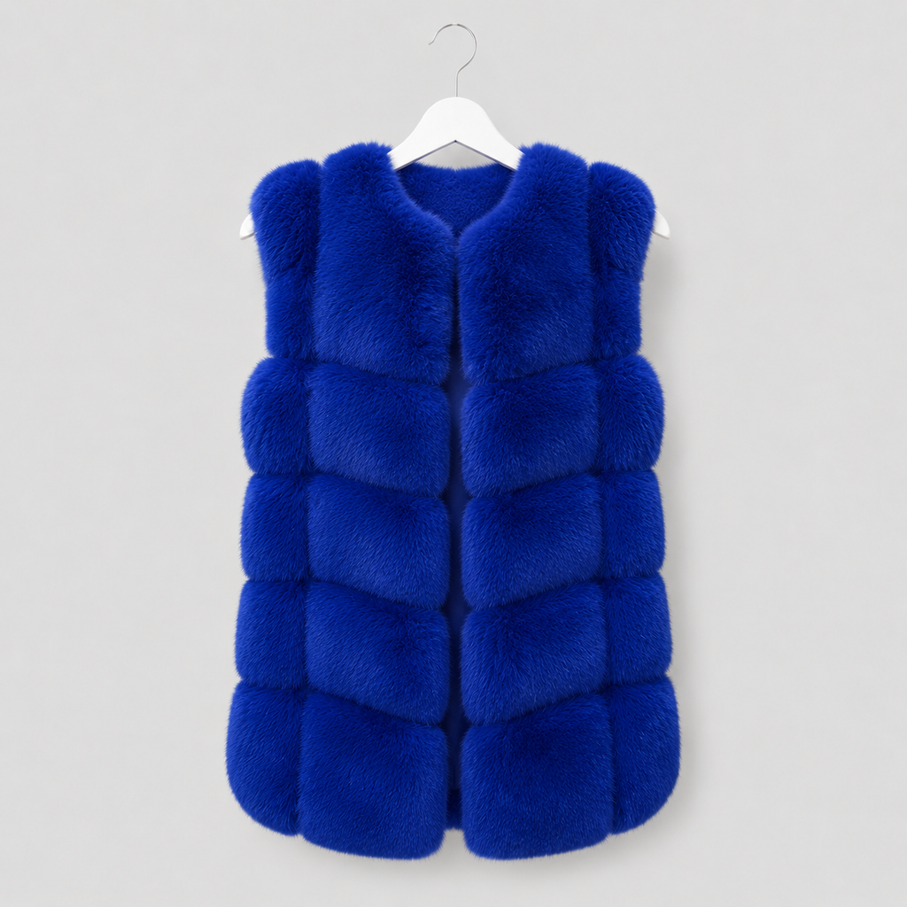 Gefütterte Kunstfellweste -Royalblau-Gr. M