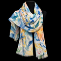 Tuch mit floralem Muster in Blau und Gelb, 80 x 180 cm