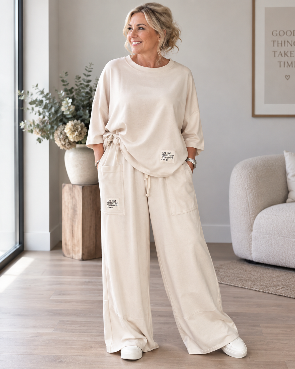 Zweiteiler, in Creme - lässig, modern & wunderbar bequem Gr. 40-48