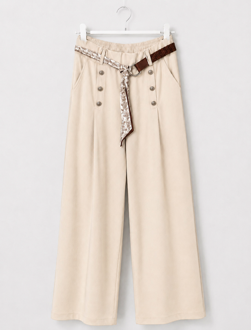 Marlenehose mit Flechtgürtel/Tuch | weites Bein | Gr. 40-46 | Schwarz und Beige