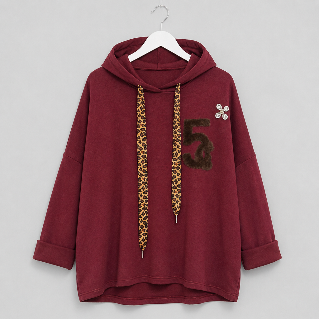 Hoodie mit Leo-Details Gr. 40-46 Bordeaux